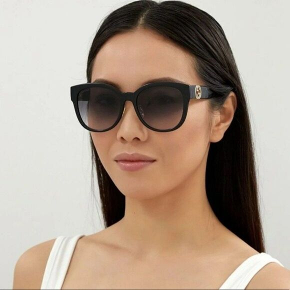 NEW Gucci GG1028SK 006 Black Grey Gradient Square Women Sunglasses - Picture 1 of 14